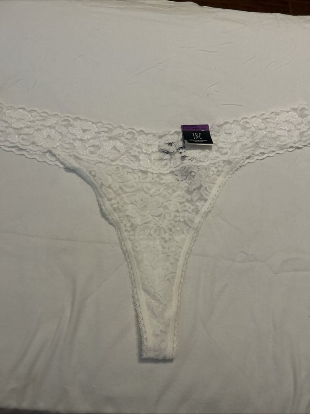 INC International Concepts Womens Size XXL Lace Thong Underwear Panty White